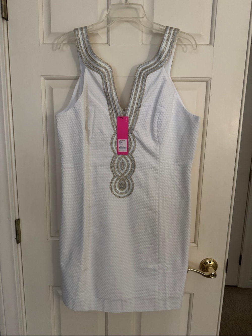 White Lily Pulitzer Sleeveless Embellished V-Neck Shift Dress